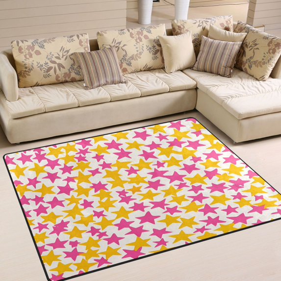 Yayeee Area Rugs for Living Room 5.2'x4' Non Slip Washable Bedroom Floor Carpet, Yellow Stars Pattern