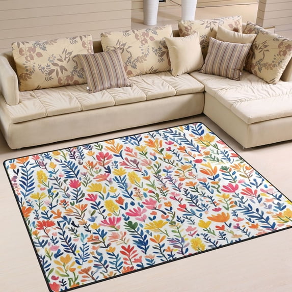 Yayeee Area Rugs for Living Room 5.2'x4' Non Slip Washable Bedroom Floor Carpet, Yellow Wildflower Pattern