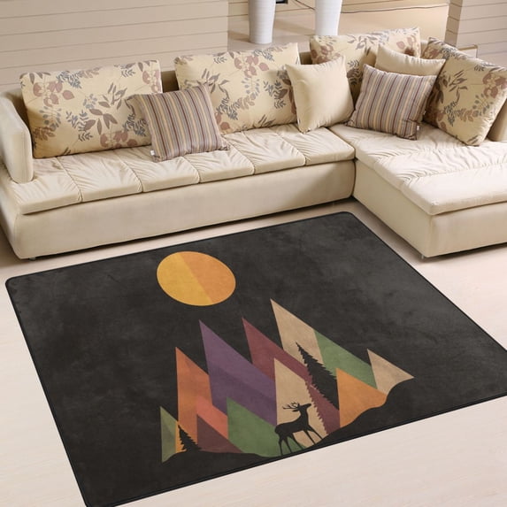 Yayeee Area Rugs for Living Room 6.7'x4.8' Indoor Non Slip Washable Bedroom Carpet, Abstract Mountain