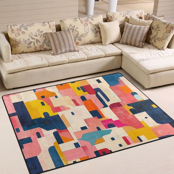 Yayeee Area Rugs for Living Room 6.7'x4.8' Indoor Non Slip Washable Bedroom Carpet, Art Geometric