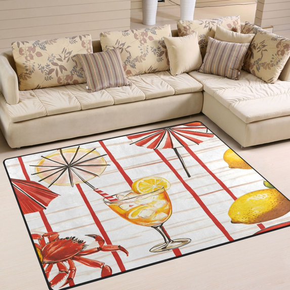Yayeee Area Rugs for Living Room 6.7'x4.8' Non Slip Washable Bedroom Floor Carpet, Beach Crab