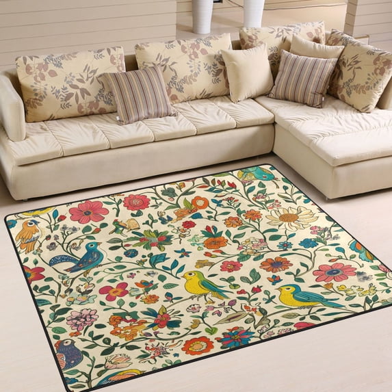 Yayeee Area Rugs for Living Room 6.7'x4.8' Non Slip Washable Bedroom Floor Carpet, Beige Cartoon Animals
