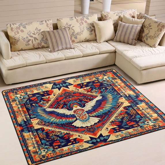Yayeee Area Rugs for Living Room 6.7'x4.8' Non Slip Washable Bedroom Floor Carpet, Beige Geometric Eagle