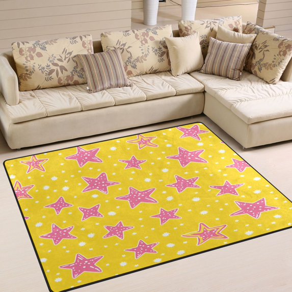 Yayeee Area Rugs for Living Room 6.7'x4.8' Non Slip Washable Bedroom Floor Carpet, Big Pink Stars Pattern