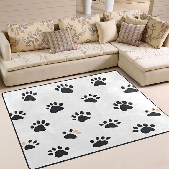 Yayeee Area Rugs for Living Room 6.7'x4.8' Non Slip Washable Bedroom Floor Carpet, Black Cartoon Cat Paw