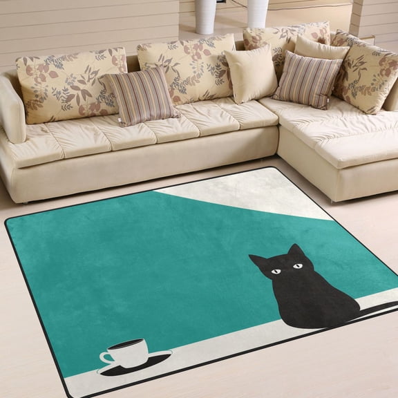 Yayeee Area Rugs for Living Room 6.7'x4.8' Indoor Non Slip Washable Bedroom Carpet, Black Cat and Coffee