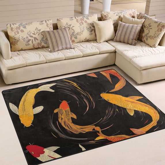Yayeee Area Rugs for Living Room 6.7'x4.8' Indoor Non Slip Washable Bedroom Carpet, Black Fish Pattern