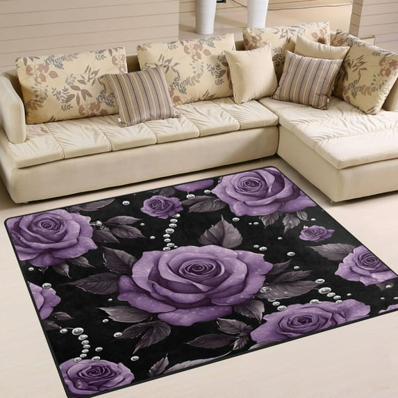 Yayeee Area Rugs for Living Room 6.7'x4.8' Non Slip Washable Bedroom Floor Carpet, Black Roses