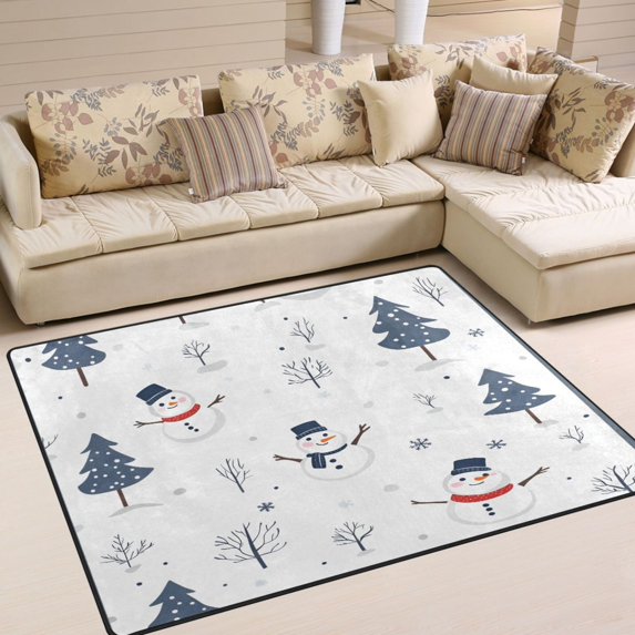 Yayeee Area Rugs for Living Room 6.7'x4.8' Non Slip Washable Bedroom Floor Carpet, Blue Cartoon Snowmen