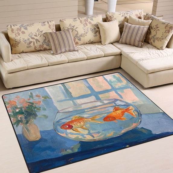 Yayeee Area Rugs for Living Room 6.7'x4.8' Non Slip Washable Bedroom Floor Carpet, Blue Goldfish
