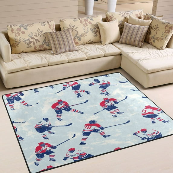 Yayeee Area Rugs for Living Room 6.7'x4.8' Non Slip Washable Bedroom Floor Carpet, Blue Ice Hockey