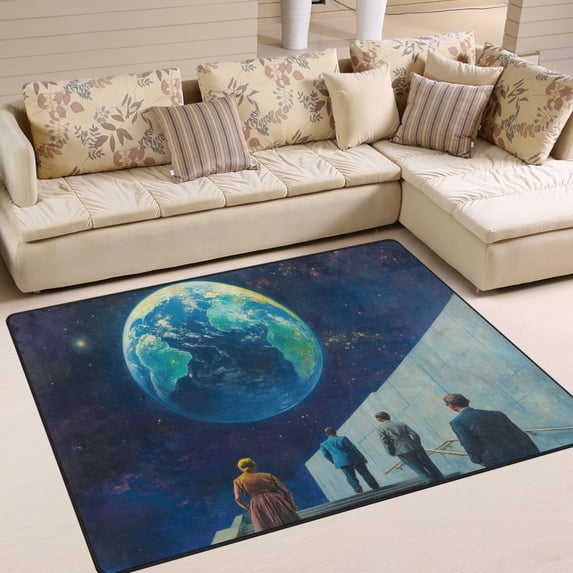 Yayeee Area Rugs for Living Room 6.7'x4.8' Indoor Non Slip Washable Bedroom Carpet, Blue Planet