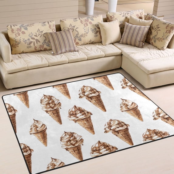 Yayeee Area Rugs for Living Room 6.7'x4.8' Non Slip Washable Bedroom Floor Carpet, Brown Ice Cream Pattern