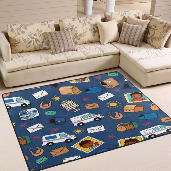 Yayeee Area Rugs for Living Room 6.7'x4.8' Non Slip Washable Bedroom Floor Carpet, Cartoon Mail Truck Pattern