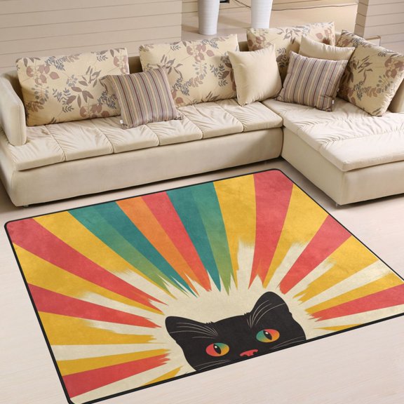 Yayeee Area Rugs for Living Room 6.7'x4.8' Indoor Non Slip Washable Bedroom Carpet, Colorful Black Cat