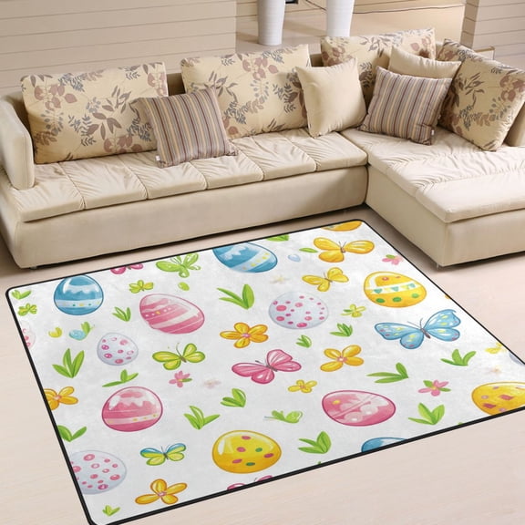 Yayeee Area Rugs for Living Room 6.7'x4.8' Non Slip Washable Bedroom Floor Carpet, Colorful Easter Eggs