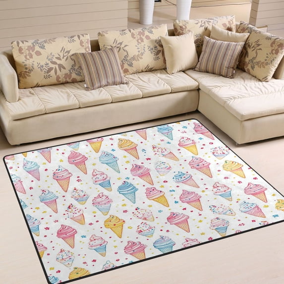 Yayeee Area Rugs for Living Room 6.7'x4.8' Non Slip Washable Bedroom Floor Carpet, Colorful Ice Cream Pattern