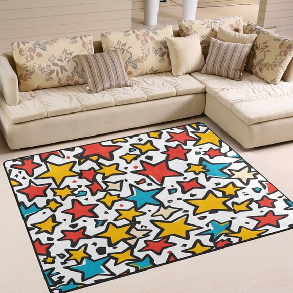 Yayeee Area Rugs for Living Room 6.7'x4.8' Non Slip Washable Bedroom Floor Carpet, Colorful Stars
