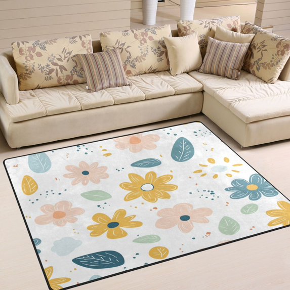 Yayeee Area Rugs for Living Room 6.7'x4.8' Non Slip Washable Bedroom Floor Carpet, Cute Floral