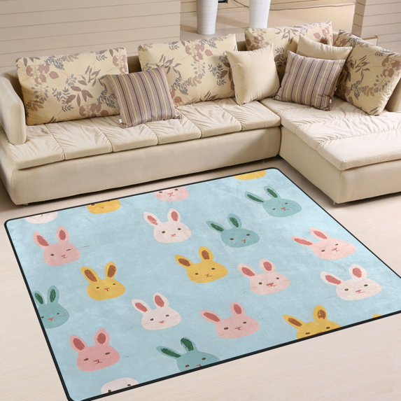 Yayeee Area Rugs for Living Room 6.7'x4.8' Non Slip Washable Bedroom Floor Carpet, Cute Rabbits