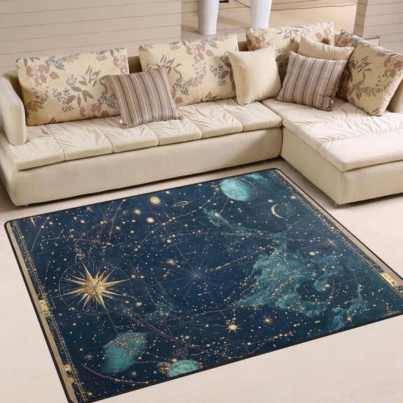 Yayeee Area Rugs for Living Room 6.7'x4.8' Indoor Non Slip Washable Bedroom Carpet, Dark Star Map