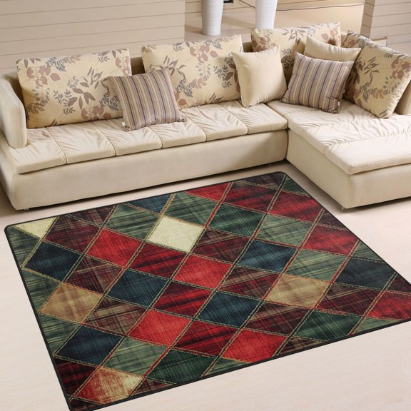 Yayeee Area Rugs for Living Room 6.7'x4.8' Non Slip Washable Bedroom Floor Carpet, Dark Tartan Pattern