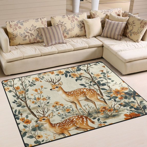 Yayeee Area Rugs for Living Room 6.7'x4.8' Indoor Non Slip Washable Bedroom Carpet, Deer Pattern