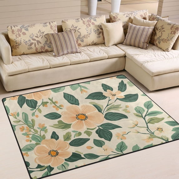 Yayeee Area Rugs for Living Room 6.7'x4.8' Indoor Non Slip Washable Bedroom Carpet, Floral Design