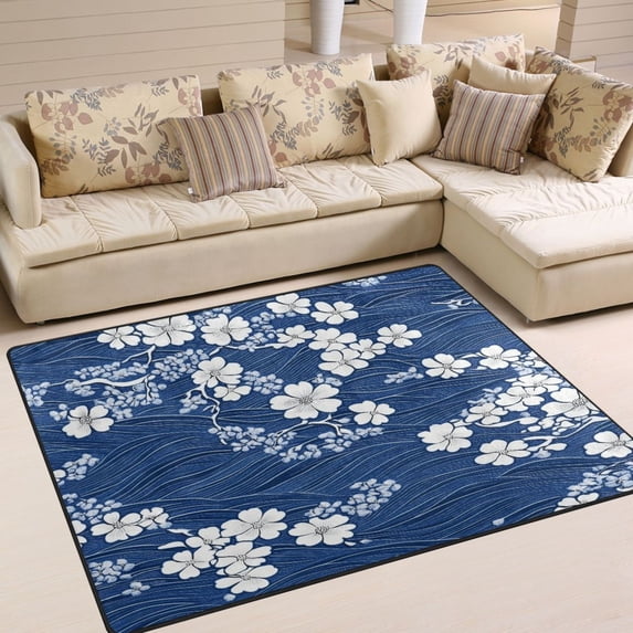 Yayeee Area Rugs for Living Room 6.7'x4.8' Non Slip Washable Bedroom Floor Carpet, Floral Ocean Waves