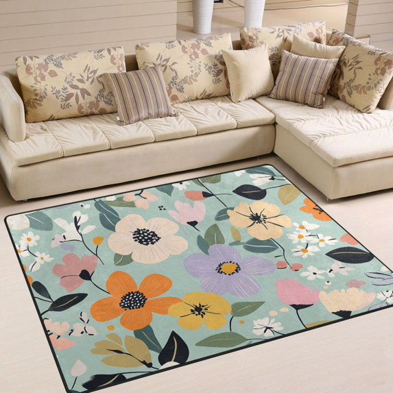 Yayeee Area Rugs for Living Room 6.7'x4.8' Indoor Non Slip Washable Bedroom Carpet, Floral Pattern