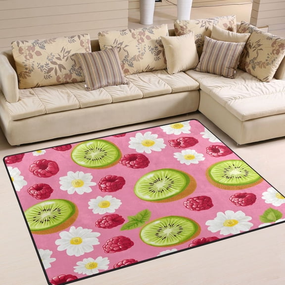 Yayeee Area Rugs for Living Room 6.7'x4.8' Non Slip Washable Bedroom Floor Carpet, Floral Raspberries