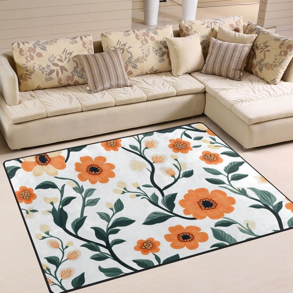 Yayeee Area Rugs for Living Room 6.7'x4.8' Indoor Non Slip Washable Bedroom Carpet, Flowers Pattern