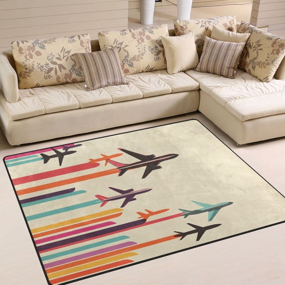 Yayeee Area Rugs for Living Room 6.7'x4.8' Indoor Non Slip Washable Bedroom Carpet, Flying Planes