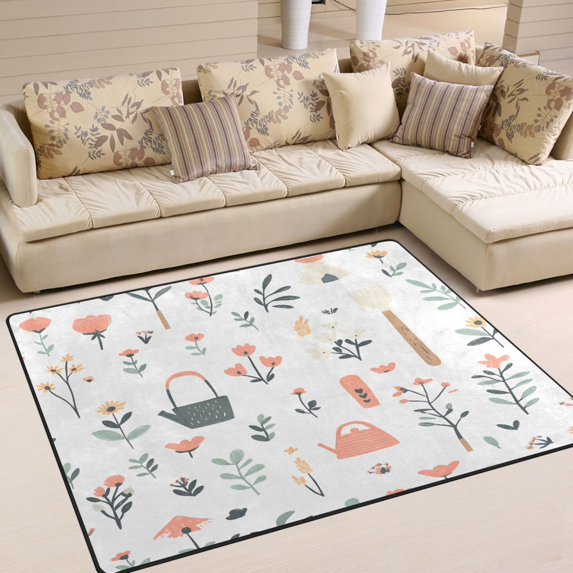 Yayeee Area Rugs for Living Room 6.7'x4.8' Non Slip Washable Bedroom Floor Carpet, Garden Pattern