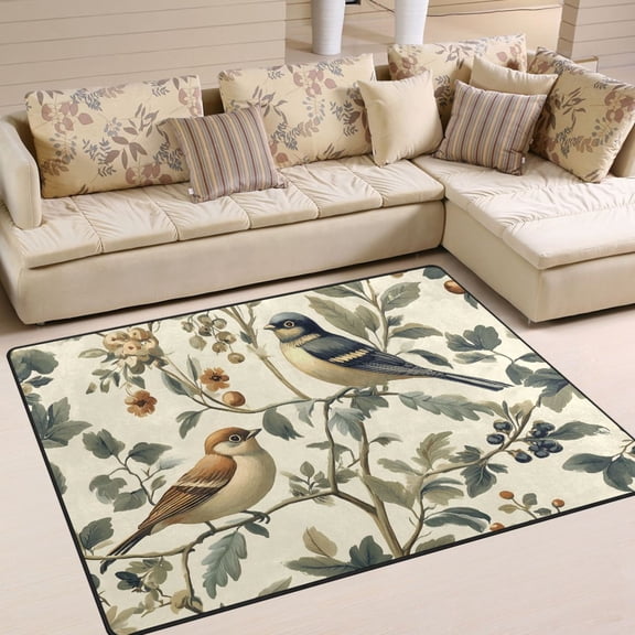 Yayeee Area Rugs for Living Room 6.7'x4.8' Indoor Non Slip Washable Bedroom Carpet, Green Birds