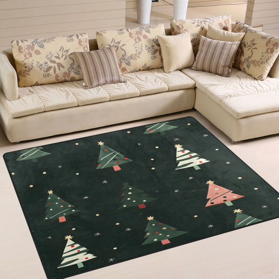 Yayeee Area Rugs for Living Room 6.7'x4.8' Non Slip Washable Bedroom Floor Carpet, Green Christmas Trees