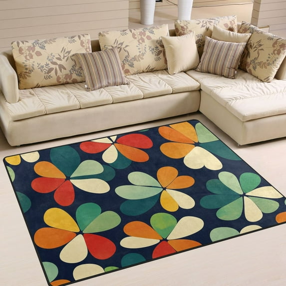 Yayeee Area Rugs for Living Room 6.7'x4.8' Indoor Non Slip Washable Bedroom Carpet, Green Clover Pattern