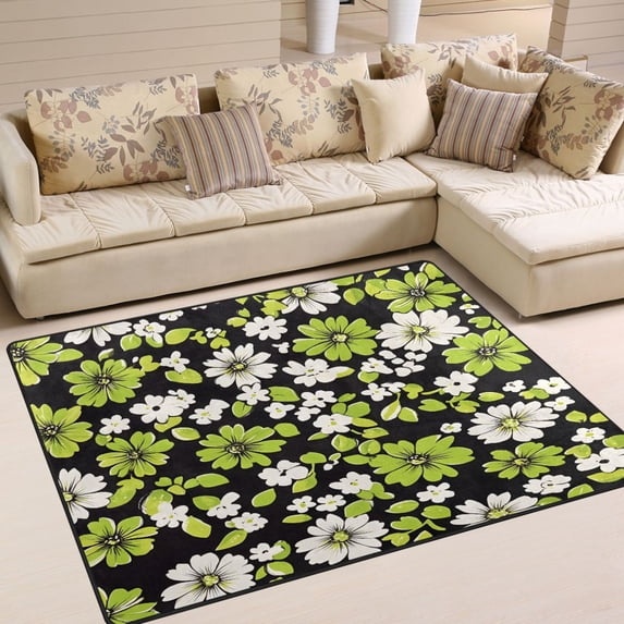 Yayeee Area Rugs for Living Room 6.7'x4.8' Non Slip Washable Bedroom Floor Carpet, Green Flower Pattern