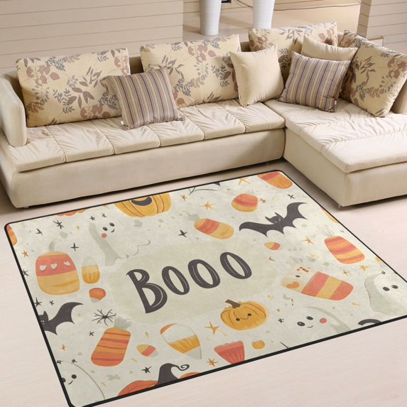Yayeee Area Rugs for Living Room 6.7'x4.8' Indoor Non Slip Washable Bedroom Carpet, Halloween Cute Pumpkins
