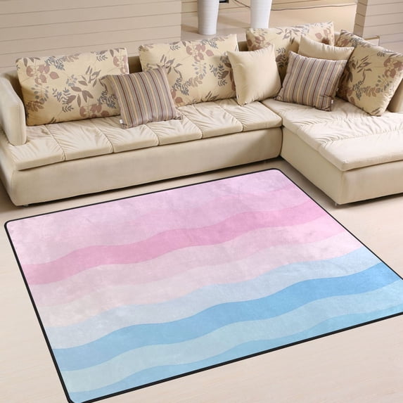 Yayeee Area Rugs for Living Room 6.7'x4.8' Non Slip Washable Bedroom Floor Carpet, Light Pink Stripes