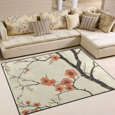 Yayeee Area Rugs for Living Room 6.7'x4.8' Non Slip Washable Bedroom Floor Carpet, Light Red Flowers