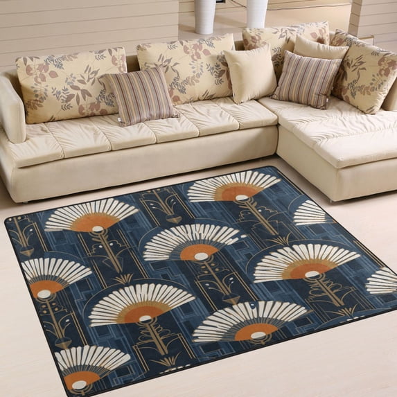 Yayeee Area Rugs for Living Room 6.7'x4.8' Non Slip Washable Bedroom Floor Carpet, Orange Elegant Geometric