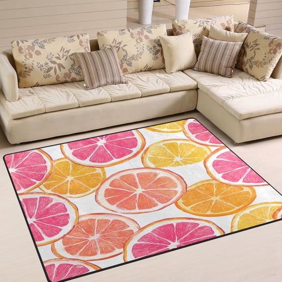 Yayeee Area Rugs for Living Room 6.7'x4.8' Non Slip Washable Bedroom Floor Carpet, Orange Grapefruit Slices
