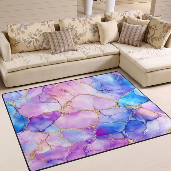 Yayeee Area Rugs for Living Room 6.7'x4.8' Non Slip Washable Bedroom Floor Carpet, Pastel Pink Marble Pattern