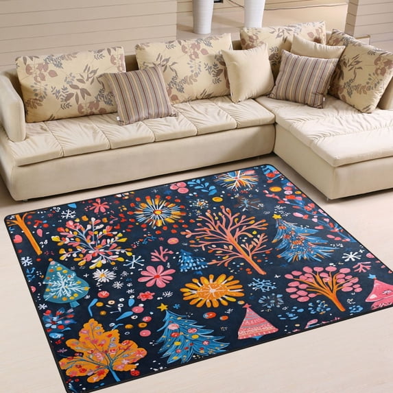Yayeee Area Rugs for Living Room 6.7'x4.8' Non Slip Washable Bedroom Floor Carpet, Pink Christmas Splendor