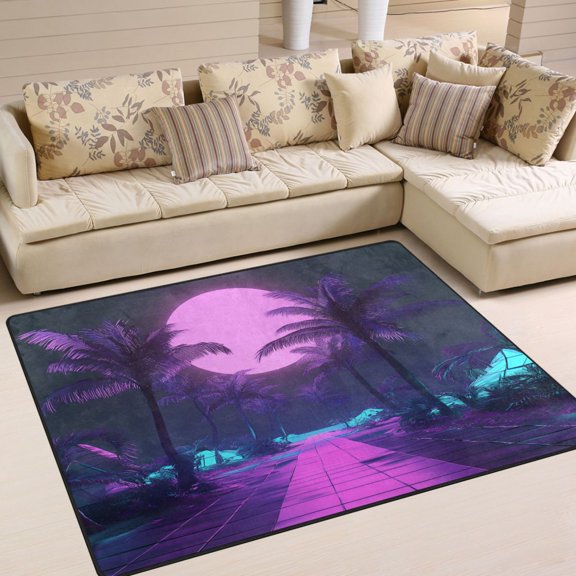Yayeee Area Rugs for Living Room 6.7'x4.8' Non Slip Washable Bedroom Floor Carpet, Pink Neon Road