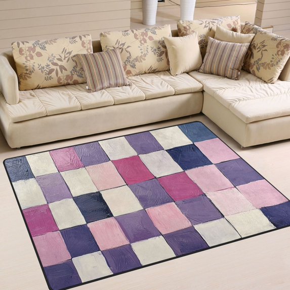 Yayeee Area Rugs for Living Room 6.7'x4.8' Indoor Non Slip Washable Bedroom Carpet, Pink and Purple Plaid Pattern