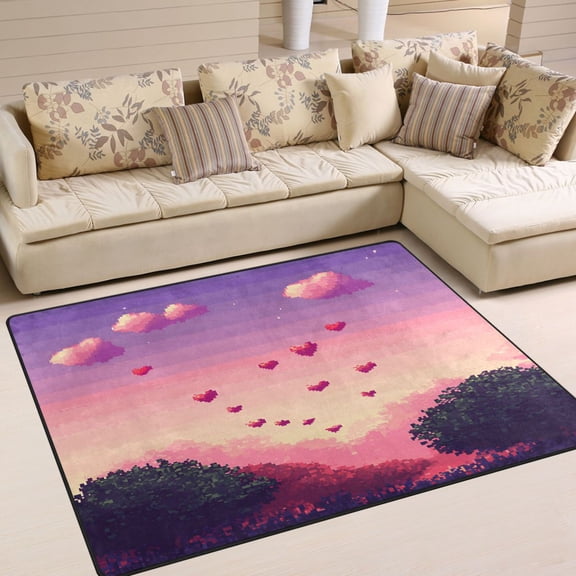 Yayeee Area Rugs for Living Room 6.7'x4.8' Non Slip Washable Bedroom Floor Carpet, Pixel Floating Hearts