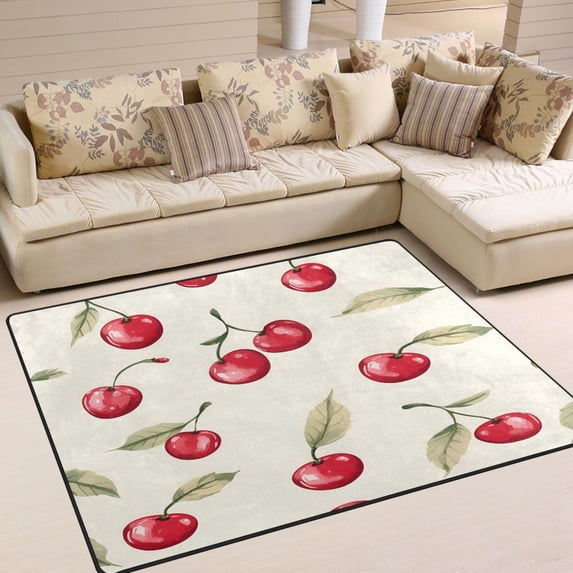 Yayeee Area Rugs for Living Room 6.7'x4.8' Non Slip Washable Bedroom Floor Carpet, Red Cherry