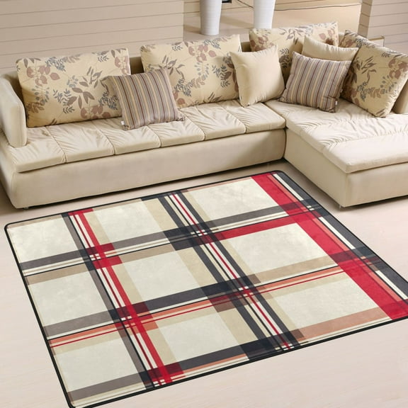 Yayeee Area Rugs for Living Room 6.7'x4.8' Non Slip Washable Bedroom Floor Carpet, Red Tartan